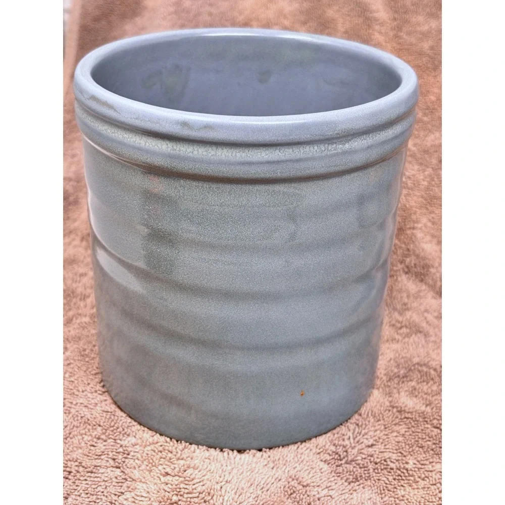 Pottery Barn Blue Stoneware Utensil Crock 5